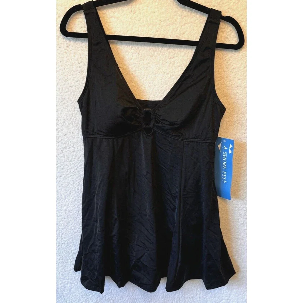 A SHORE FIT! WOMEN'S BLACK ONE-PIECE BATHING SUIT Swim Dress - Picture 1 of 13